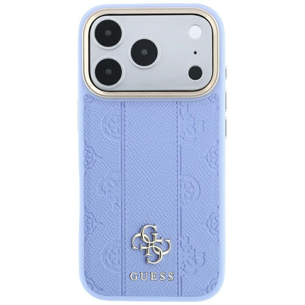 Husa de protectie Guess Leather Stripe Peony 4G compatibil cu iPhone 17 Pro Max / iPhone 18 Pro Max, Albastru