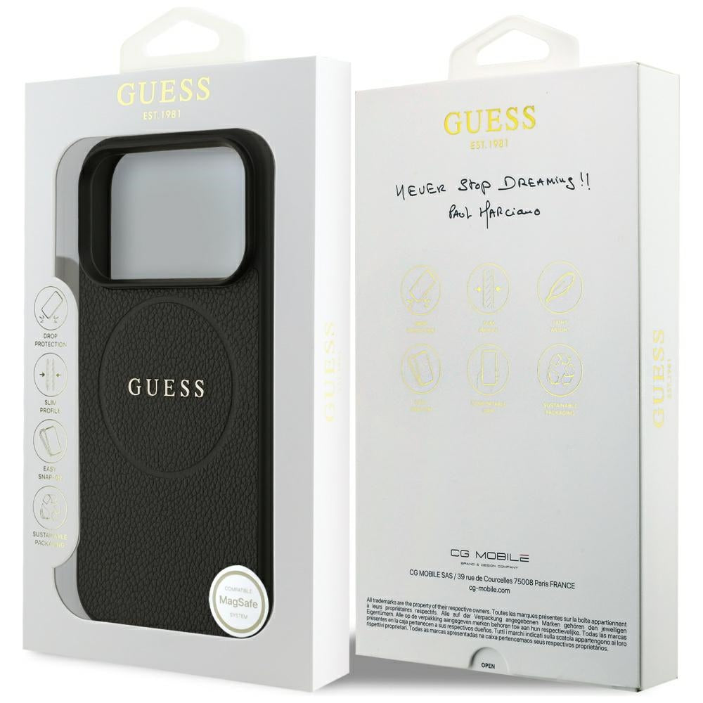 Husa pentru iPhone 18 Pro Max / iPhone 17 Pro Max - Guess Grained Gold Ring MagSafe (GUHMP18XPGHSMMK) - Black