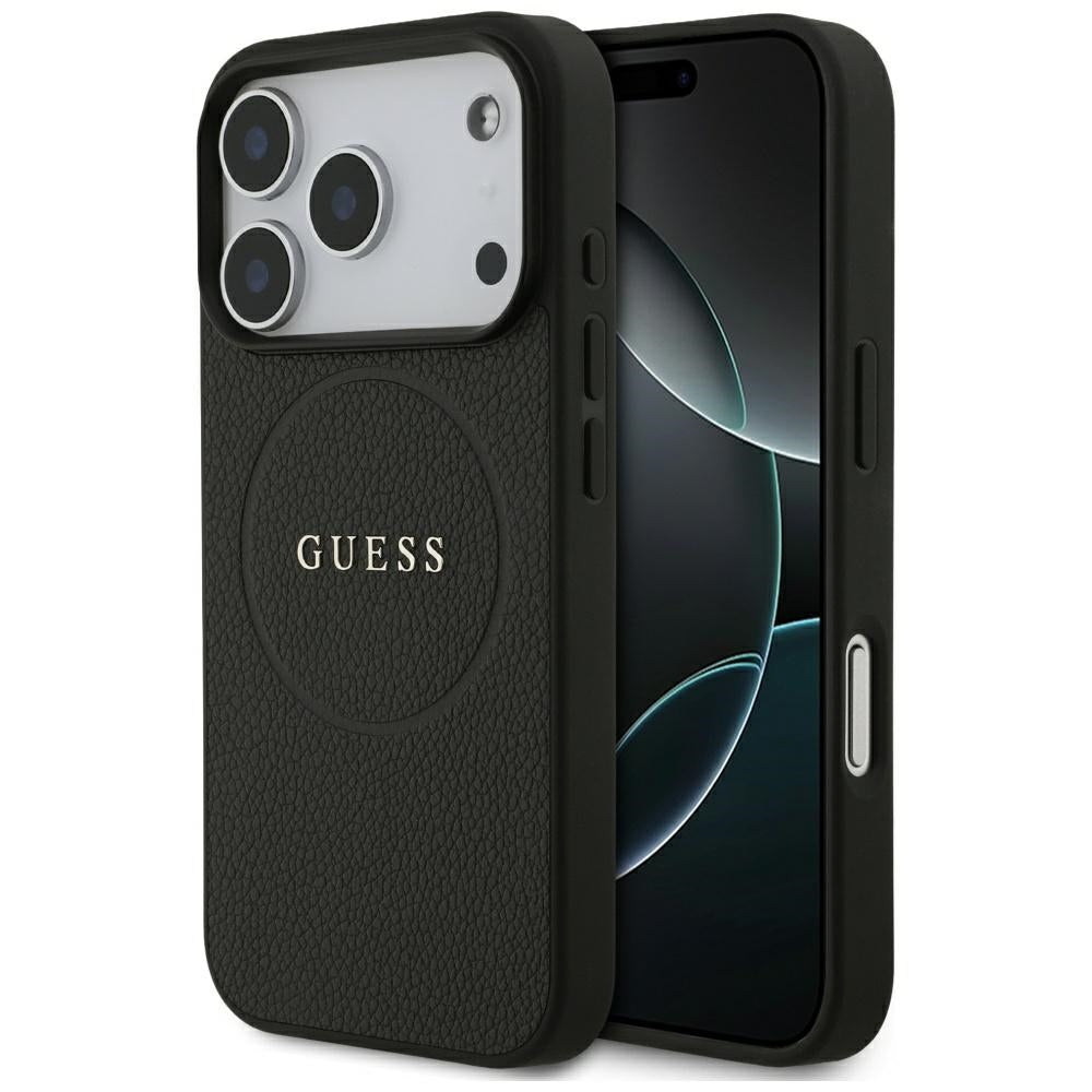 Husa pentru iPhone 18 Pro Max / iPhone 17 Pro Max - Guess Grained Gold Ring MagSafe (GUHMP18XPGHSMMK) - Black