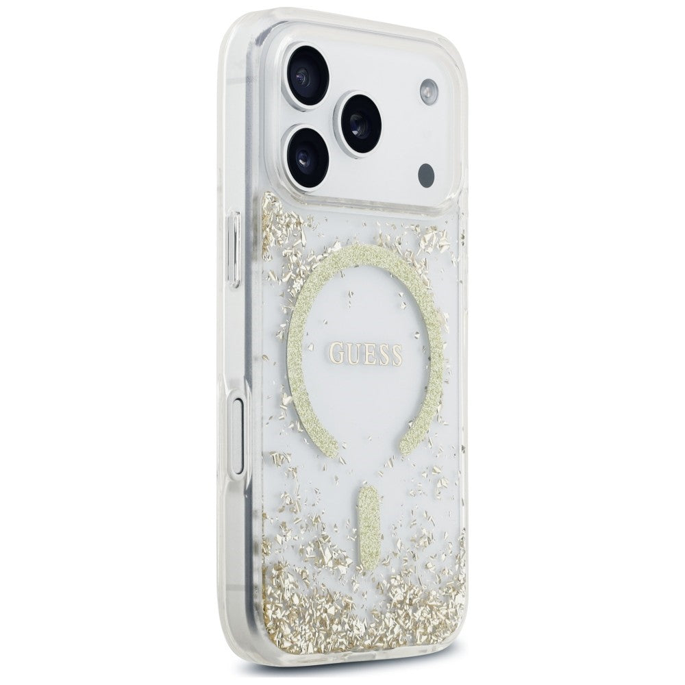 Husa de protectie Guess Resin Bottom Glitter MagSafe compatibil cu iPhone 18 Pro Max / iPhone 17 Pro Max, Auriu
