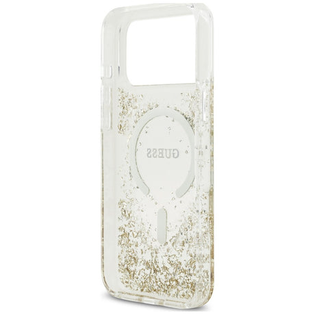 Husa de protectie Guess Resin Bottom Glitter compatibil MagSafe, compatibil cu iPhone 18 Pro Max / iPhone 17 Pro Max, Auriu