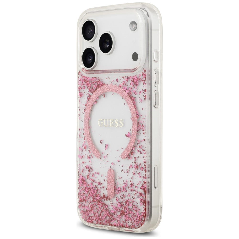Husa de protectie Guess Resin Bottom Glitter MagSafe compatibil cu iPhone 18 Pro / iPhone 17 Pro, Roz