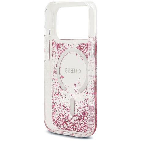 Husa de protectie Guess Resin Bottom Glitter MagSafe compatibil cu iPhone 18 Pro / iPhone 17 Pro, Roz