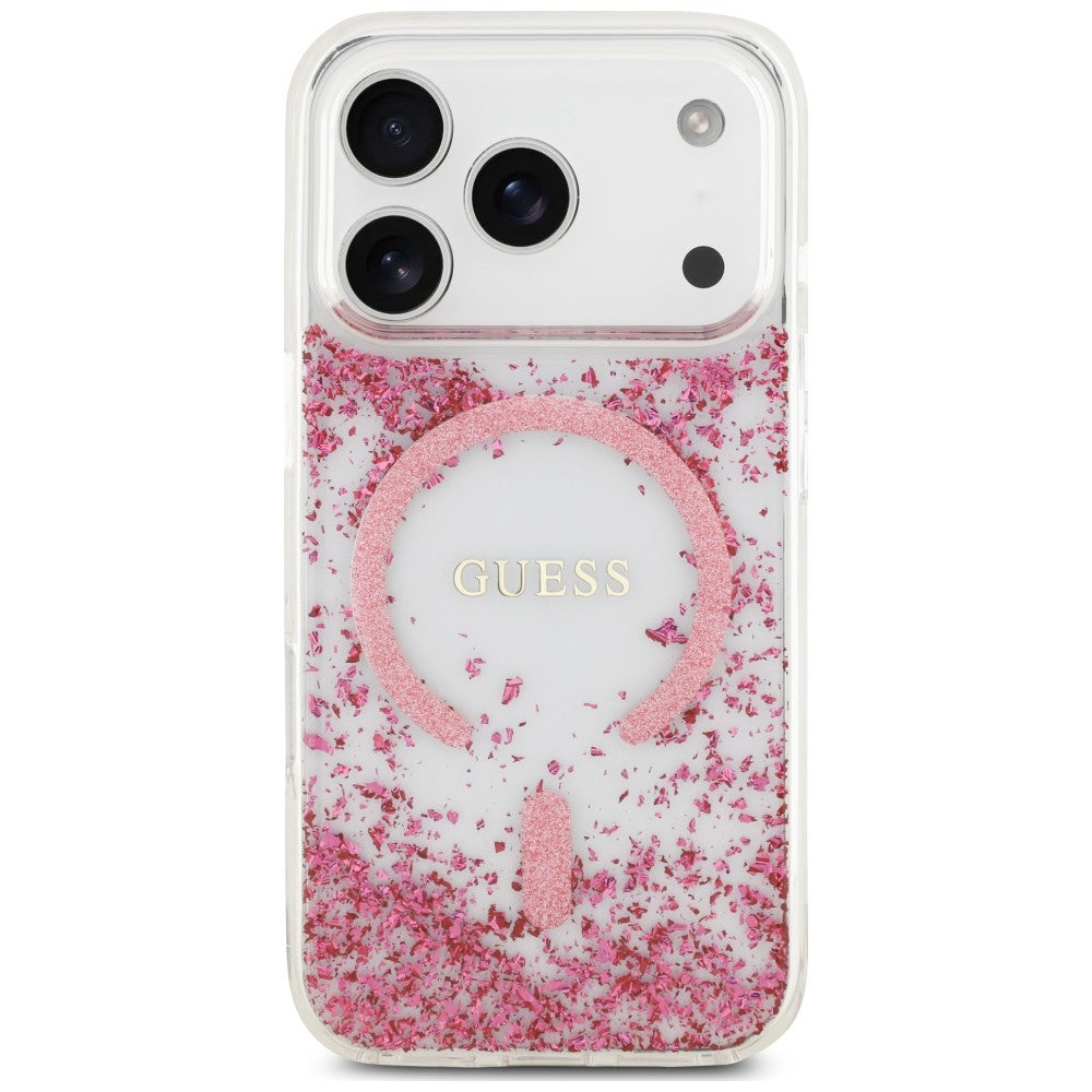 Husa de protectie Guess Resin Bottom Glitter MagSafe compatibil cu iPhone 18 Pro / iPhone 17 Pro, Roz