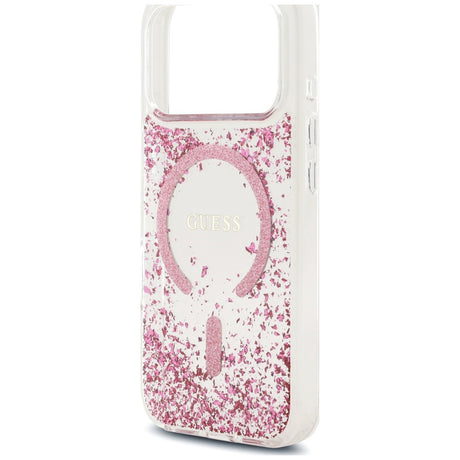 Husa de protectie Guess Resin Bottom Glitter compatibil MagSafe, compatibil cu iPhone 18 Pro Max / iPhone 17 Pro Max, Roz