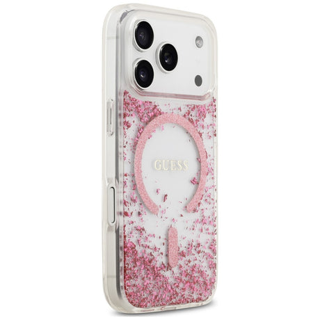 Husa de protectie Guess Resin Bottom Glitter compatibil MagSafe, compatibil cu iPhone 18 Pro Max / iPhone 17 Pro Max, Roz
