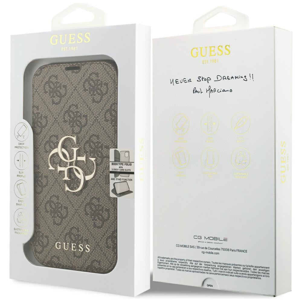 Husa de protectie Guess Book 4G compatibil cu iPhone 18 Pro Max / iPhone 17 Pro Max, Maro