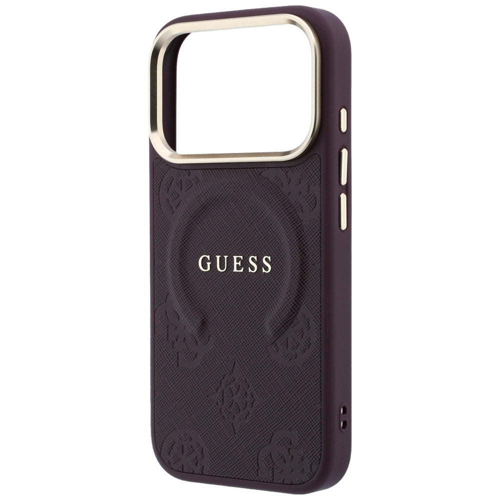 Husa de protectie Guess Saffiano Peony & Ring compatibil cu iPhone 18 Pro / iPhone 17 Pro, Bordo