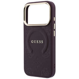 Husa de protectie Guess Saffiano Peony & Ring compatibil cu iPhone 18 Pro / iPhone 17 Pro, Bordo