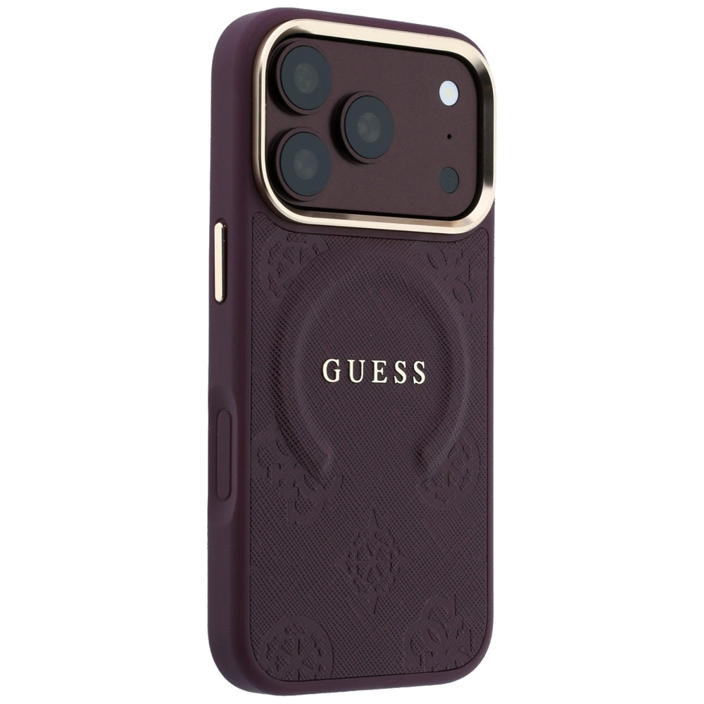 Husa de protectie Guess Saffiano Peony & Ring compatibil cu iPhone 18 Pro / iPhone 17 Pro, Bordo