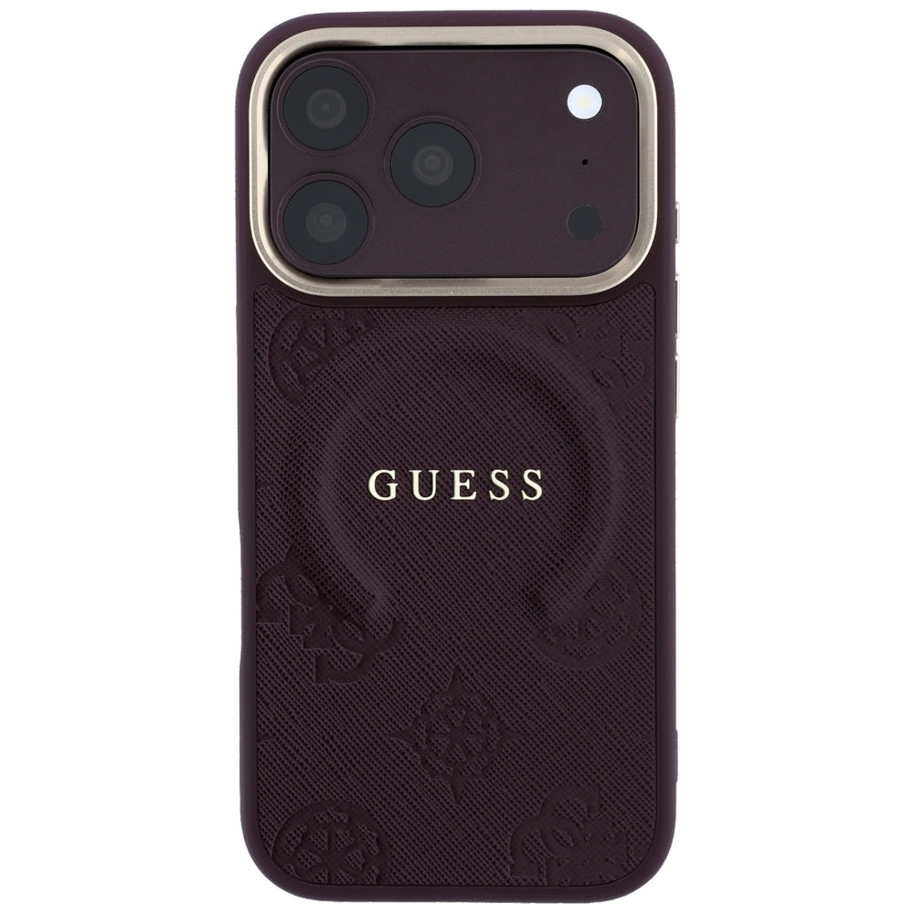 Husa de protectie Guess Saffiano Peony & Ring compatibil cu iPhone 18 Pro / iPhone 17 Pro, Bordo