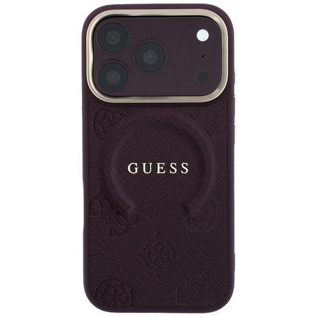 Husa de protectie Guess Saffiano Peony & Ring compatibil cu iPhone 18 Pro / iPhone 17 Pro, Bordo