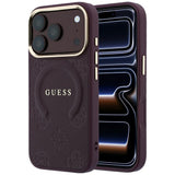 Husa de protectie Guess Saffiano Peony & Ring compatibil cu iPhone 18 Pro Max / iPhone 17 Pro Max, Bordo