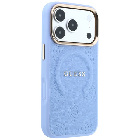 Husa de protectie Guess Saffiano Peony & Ring compatibil cu iPhone 18 Pro / iPhone 17 Pro, Albastru