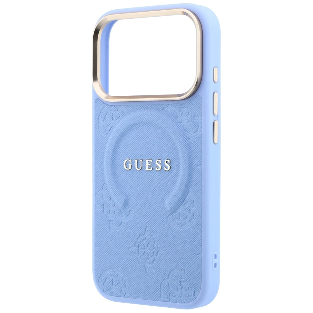 Husa de protectie Guess Saffiano Peony & Ring compatibil cu iPhone 18 Pro Max / iPhone 17 Pro Max, Albastru