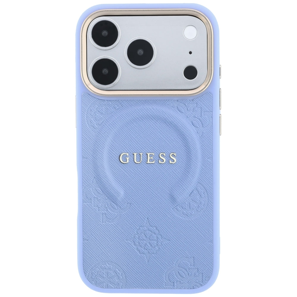 Husa de protectie Guess Saffiano Peony & Ring compatibil cu iPhone 18 Pro Max / iPhone 17 Pro Max, Albastru