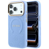 Husa de protectie Guess Saffiano Peony & Ring compatibil cu iPhone 18 Pro Max / iPhone 17 Pro Max, Albastru