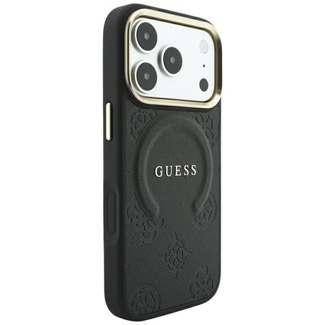 Husa de protectie Guess Saffiano Peony & Ring compatibil cu iPhone 18 Pro / iPhone 17 Pro, Negru