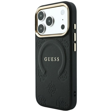 Husa de protectie Guess Saffiano Peony & Ring compatibil cu iPhone 18 Pro / iPhone 17 Pro, Negru