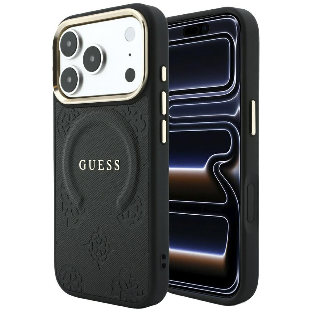Husa de protectie Guess Saffiano Peony & Ring compatibil cu iPhone 18 Pro / iPhone 17 Pro, Negru