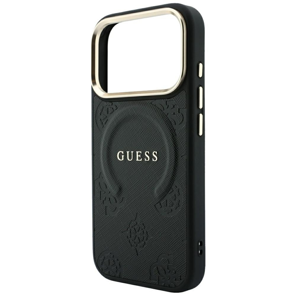 Husa de protectie Guess Saffiano Peony & Ring compatibil cu iPhone 18 Pro Max / iPhone 17 Pro Max, Negru