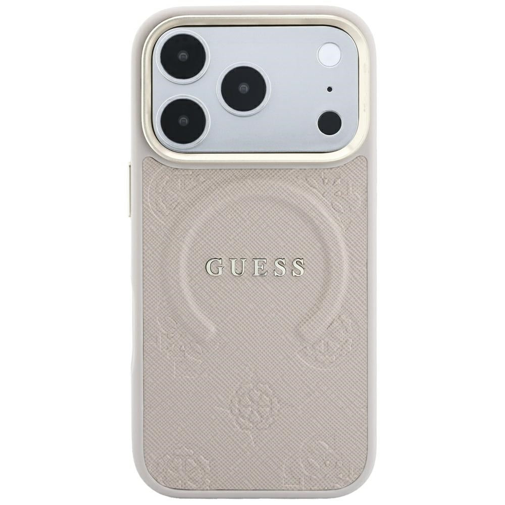 Husa de protectie Guess Saffiano Peony & Ring compatibil cu iPhone 18 Pro Max / iPhone 17 Pro Max, Roz