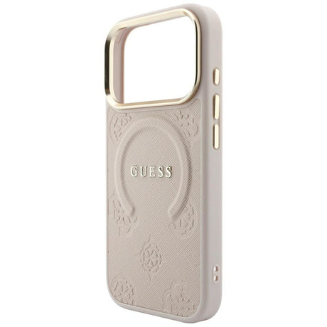Husa de protectie Guess Saffiano Peony & Ring compatibil cu iPhone 18 Pro Max / iPhone 17 Pro Max, Roz