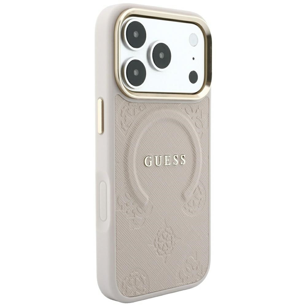 Husa de protectie Guess Saffiano Peony & Ring compatibil cu iPhone 18 Pro Max / iPhone 17 Pro Max, Roz