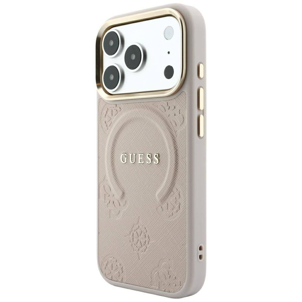 Husa de protectie Guess Saffiano Peony & Ring compatibil cu iPhone 18 Pro Max / iPhone 17 Pro Max, Roz