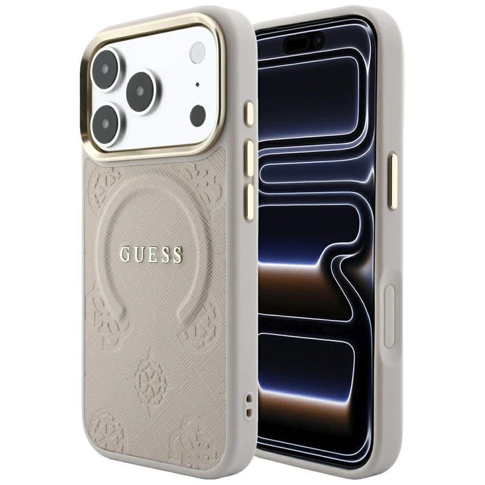 Husa de protectie Guess Saffiano Peony & Ring compatibil cu iPhone 18 Pro Max / iPhone 17 Pro Max, Roz