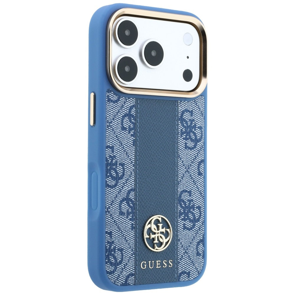 Husa de protectie Guess Leather 4G Stripe compatibil cu iPhone 18 Pro / iPhone 17 Pro, Albastru