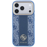 Husa de protectie Guess Leather 4G Stripe compatibil cu iPhone 18 Pro / iPhone 17 Pro, Albastru