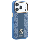 Husa de protectie Guess Leather 4G Stripe compatibil cu iPhone 17 Pro Max / iPhone 18 Pro Max, Albastru