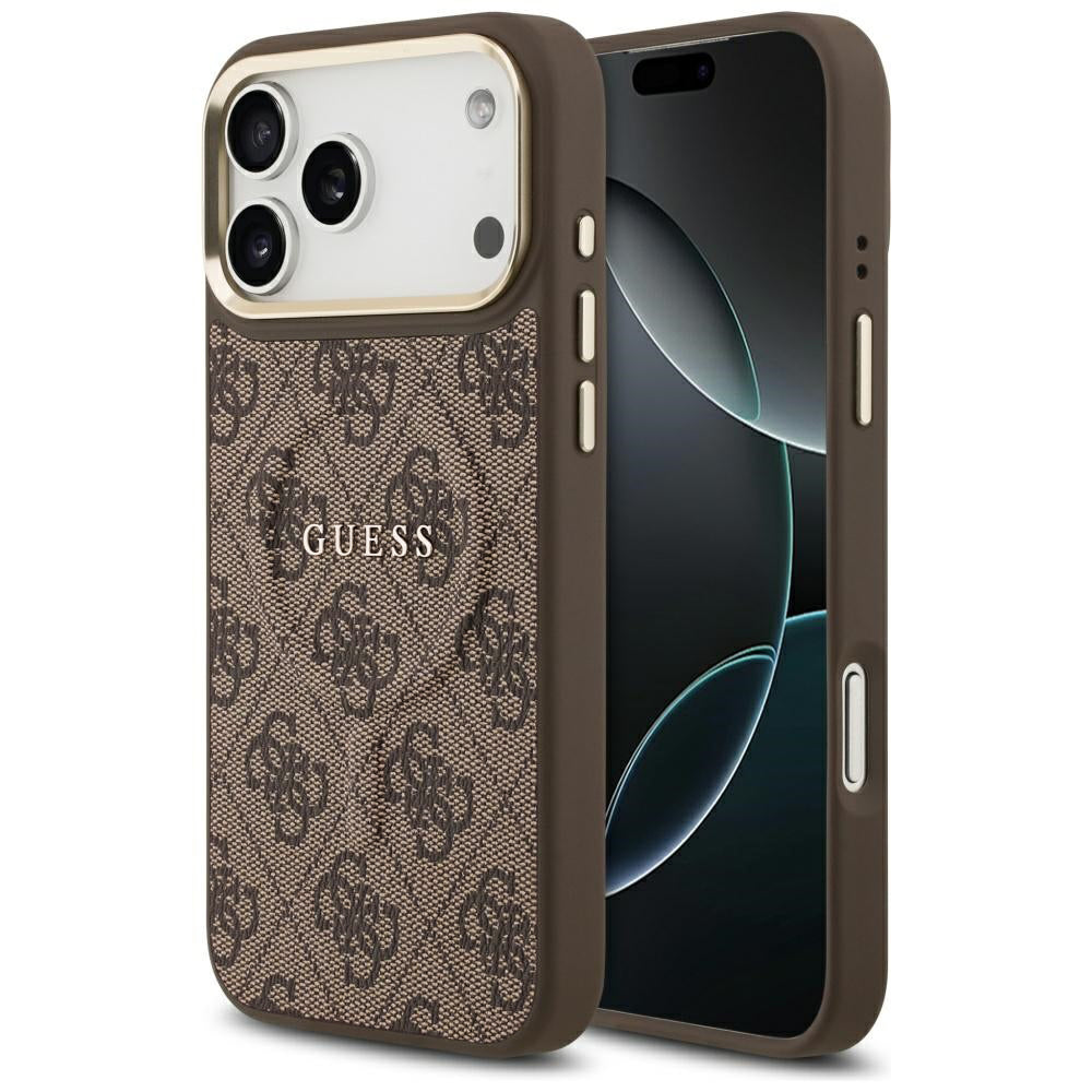 Husa de protectie Guess 4G Embossed Ring compatibil cu iPhone 18 Pro Max / iPhone 17 Pro Max, Maro