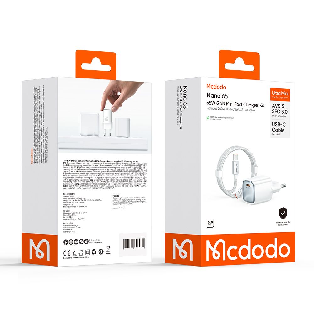 Incarcator Mcdodo (CH-8263), USB-C, 65W, GaN, Alb