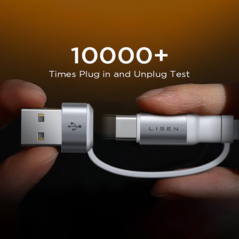 Cablu cu 2x Adaptor, USB, Lightning, USB-C, 60W, 1m - Lisen (YL0123030001) - White