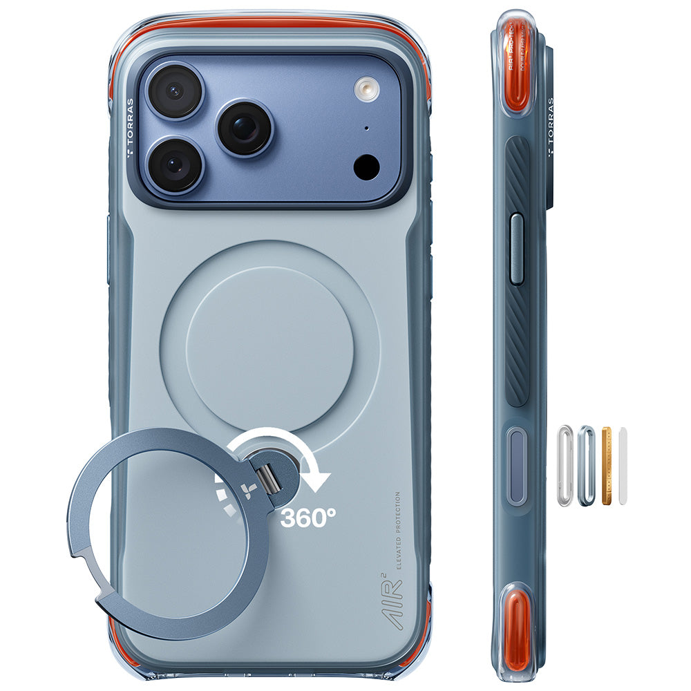 Husa de protectie Torras Ostand Q3 Air Pro compatibil cu iPhone 18 Pro Max / iPhone 17 Pro Max, Albastru