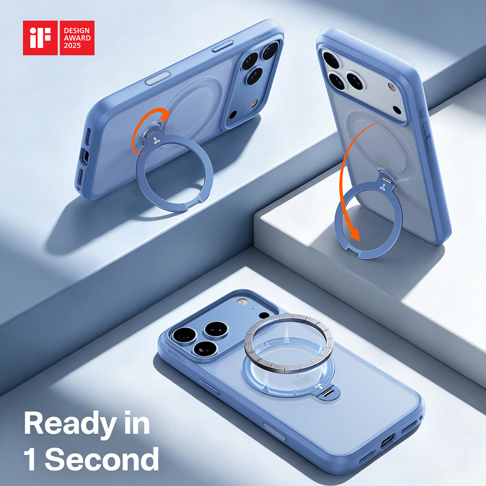 Husa de protectie Torras Ostand Spin Series compatibil cu iPhone 18 Pro / iPhone 17 Pro, Albastru