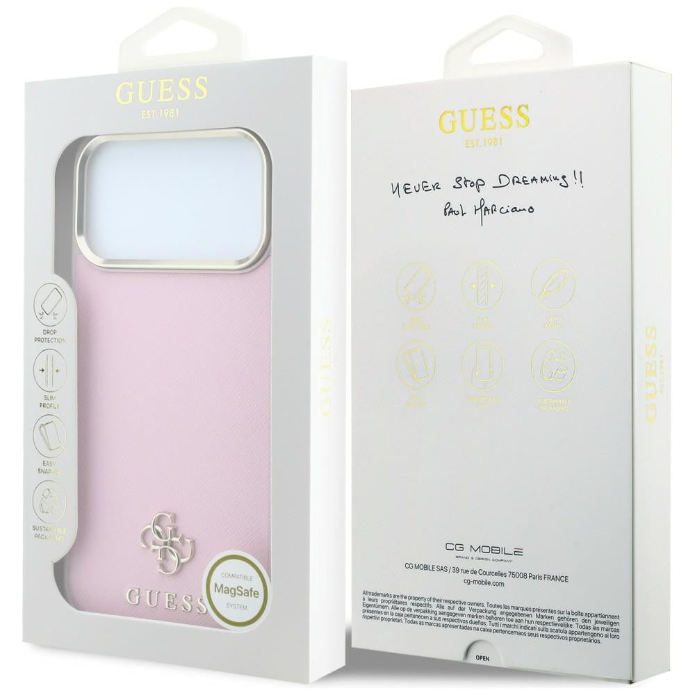 Husa de protectie Guess Saffiano compatibil cu iPhone 17 Pro Max / iPhone 18 Pro Max, Roz