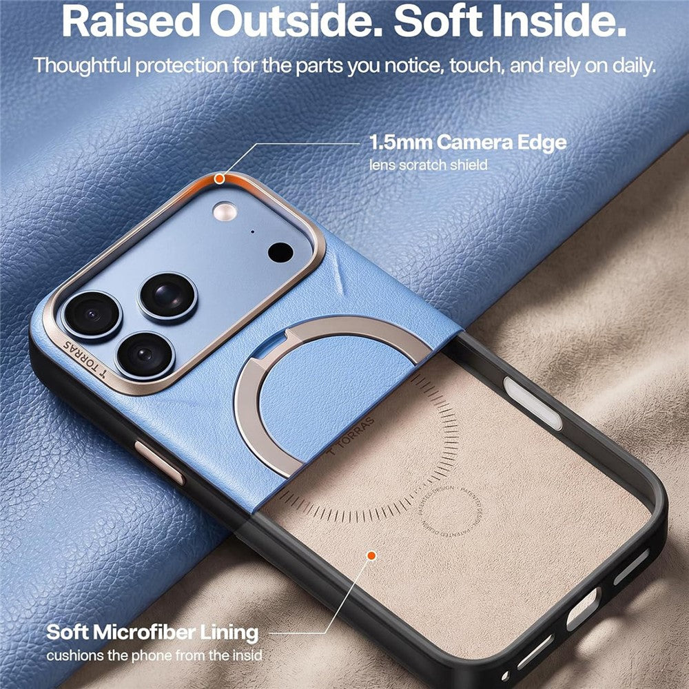 Husa de protectie Torras QPRO Leather Series compatibil cu iPhone 17 Pro / iPhone 18 Pro, Albastru