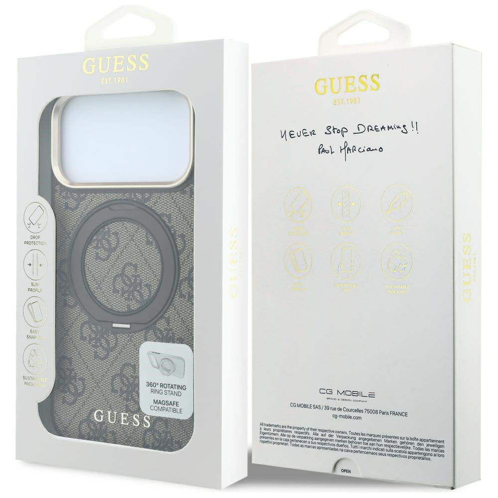 Husa de protectie Guess Ring Stand 360 compatibil cu iPhone 18 Pro / iPhone 17 Pro, Maro
