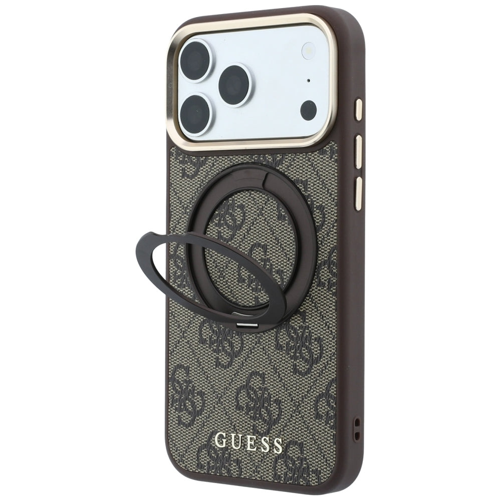 Husa de protectie Guess Ring Stand 360 compatibil cu iPhone 18 Pro / iPhone 17 Pro, Maro
