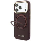 Husa de protectie Guess Grained Ring MagSafe compatibil cu iPhone 17 Pro Max / iPhone 18 Pro Max, Bordo