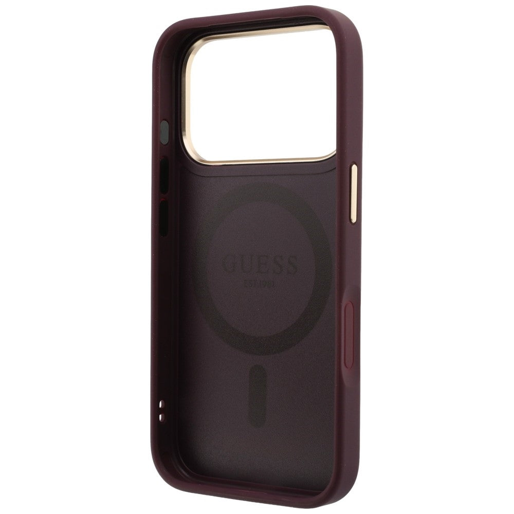 Husa de protectie Guess Grained Ring MagSafe compatibil cu iPhone 17 Pro Max / iPhone 18 Pro Max, Bordo