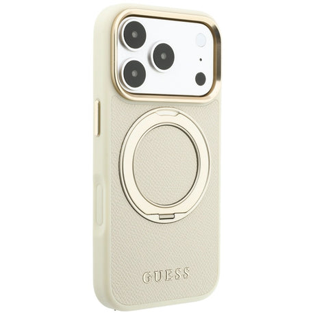 Husa de protectie Guess Grained Ring MagSafe compatibil cu iPhone 17 Pro Max / iPhone 18 Pro Max, Bej