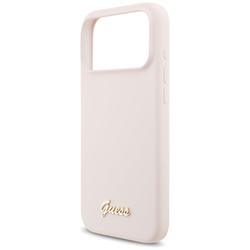 Husa de protectie Guess Silicone Script Metal Logo MagSafe compatibil cu iPhone 18 Pro Max / iPhone 17 Pro Max, Roz