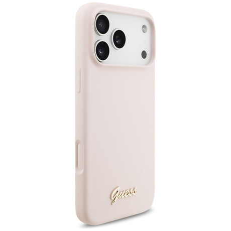 Husa de protectie Guess Silicone Script Metal Logo MagSafe compatibil cu iPhone 18 Pro Max / iPhone 17 Pro Max, Roz