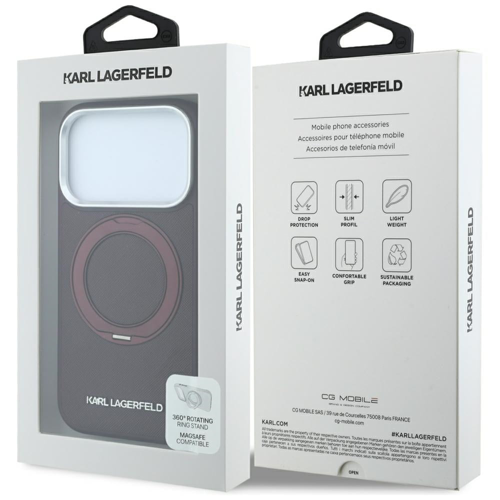 Husa de protectie Karl Lagerfeld Saffiano compatibil cu iPhone 17 Pro Max / iPhone 18 Pro Max, Bordo