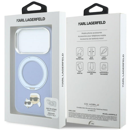 Husa de protectie Karl Lagerfeld Saffiano compatibil cu iPhone 17 Pro Max / iPhone 18 Pro Max, Albastru