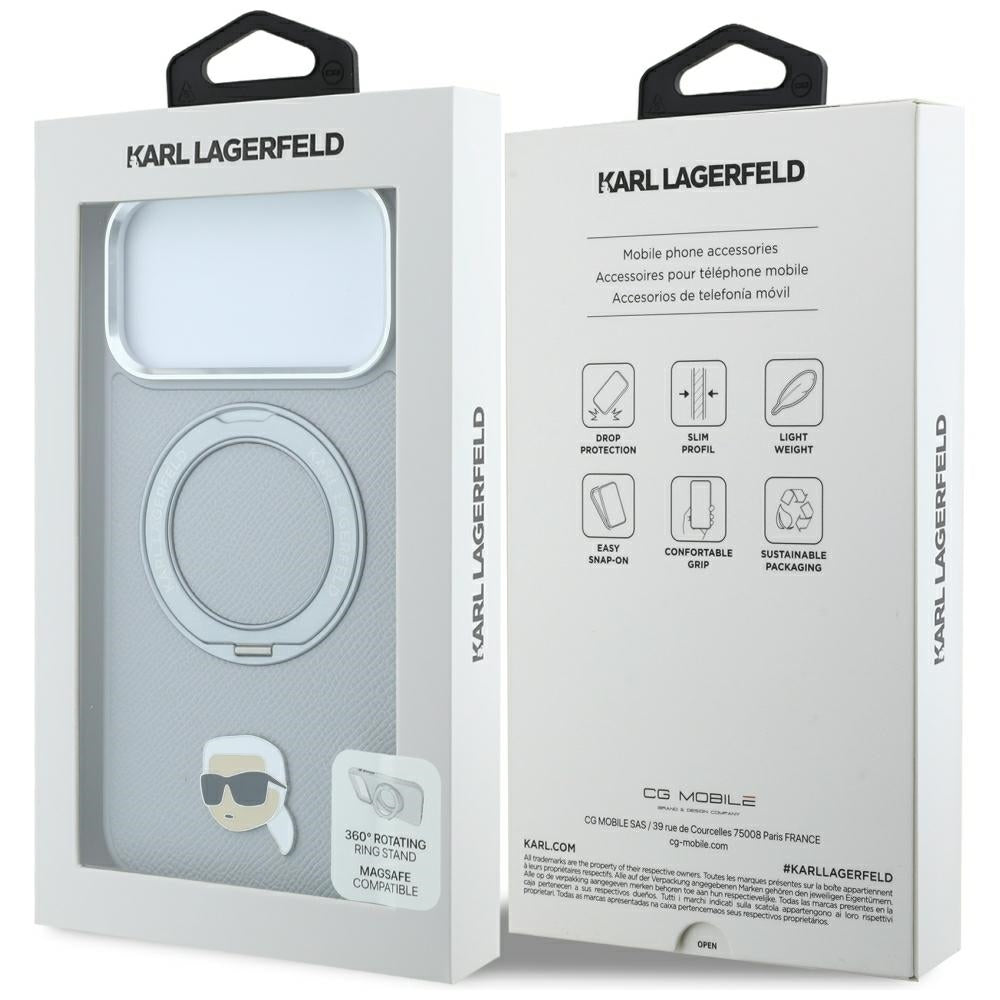 Husa de protectie Karl Lagerfeld Saffiano compatibil cu iPhone 18 Pro / iPhone 17 Pro, Gri
